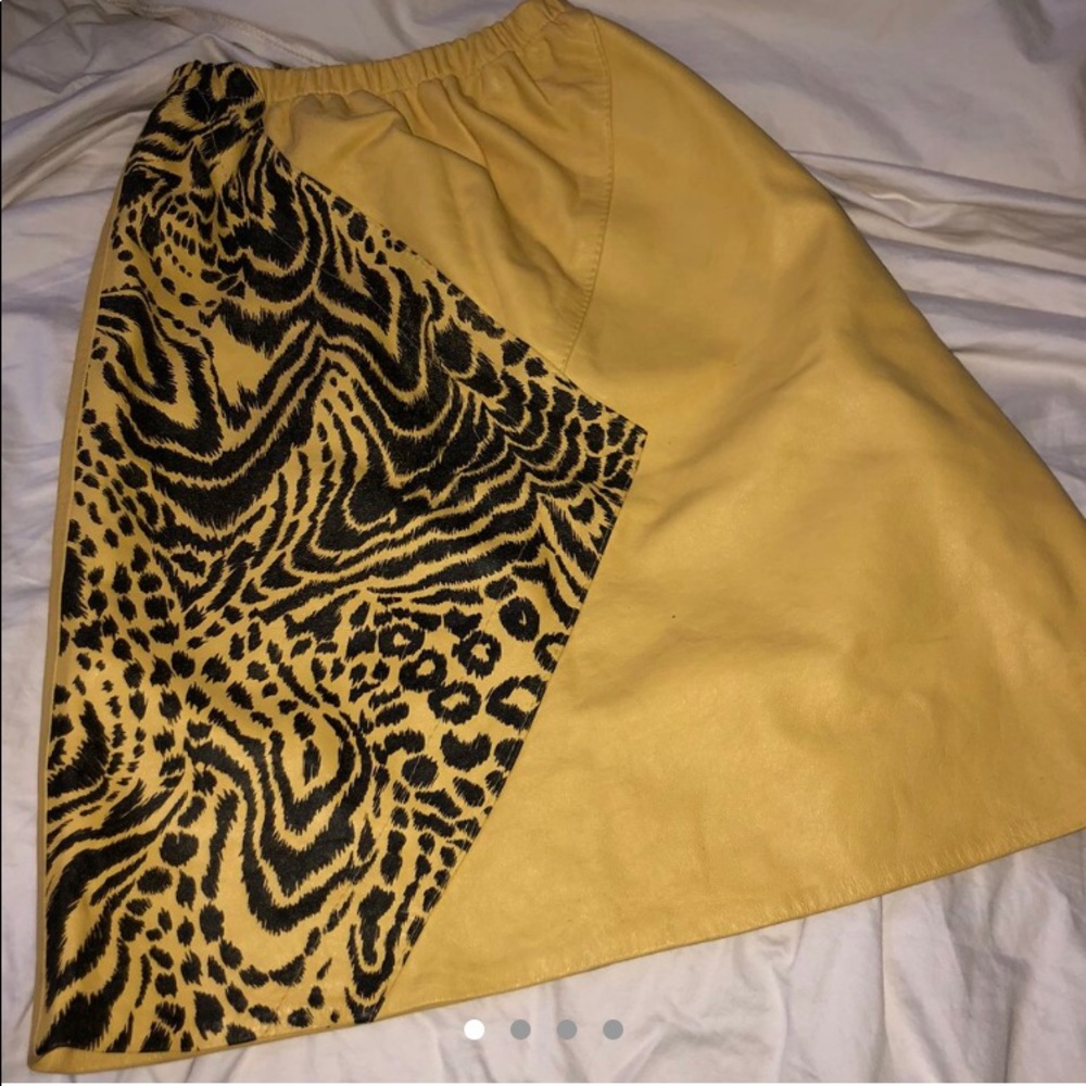 vintage yellow animal print leather skirt